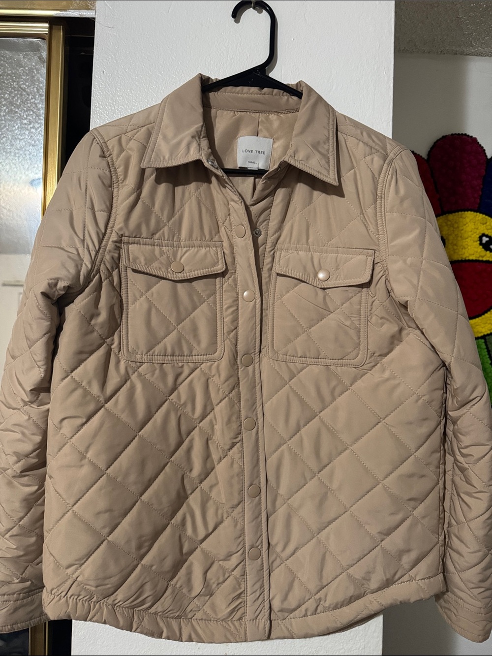 Love Tree Quilted Button-Up Jacket in Beige/Tan